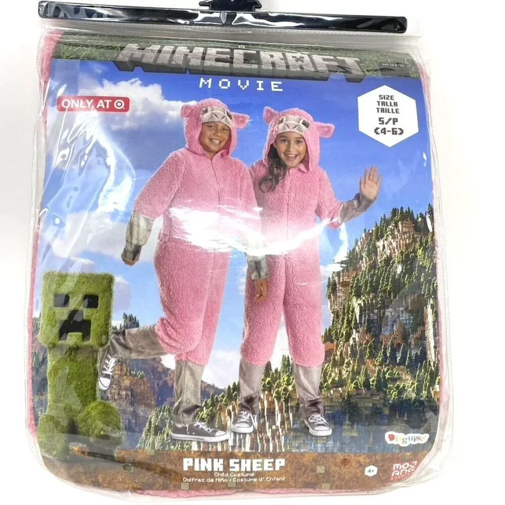 Kids' Minecraft Movie Sheep Unisex Classic Costume Jumpsuit Pink Small Or Large - Picture 1 of 10
